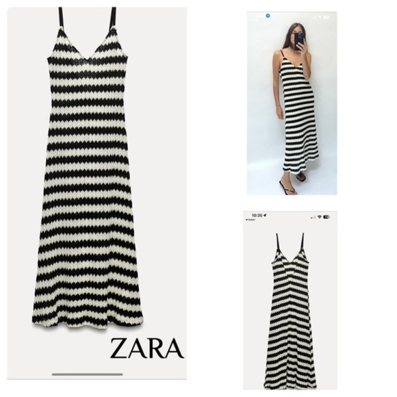 ZARA WOMEN COTTON BLEND DRESS. V-NECKLINE AND WIDE STRAPS. A-LINE - Picture 1 of 3